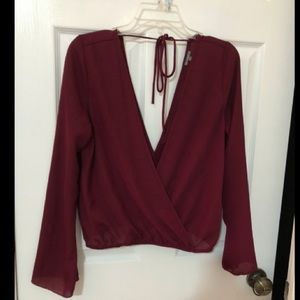 Maroon flowy sheer long sleeve top